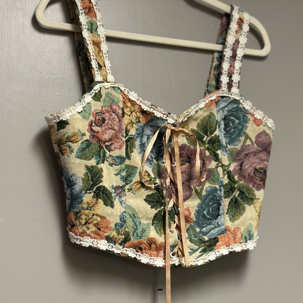 Floral Corset Top with Lace Trim size large